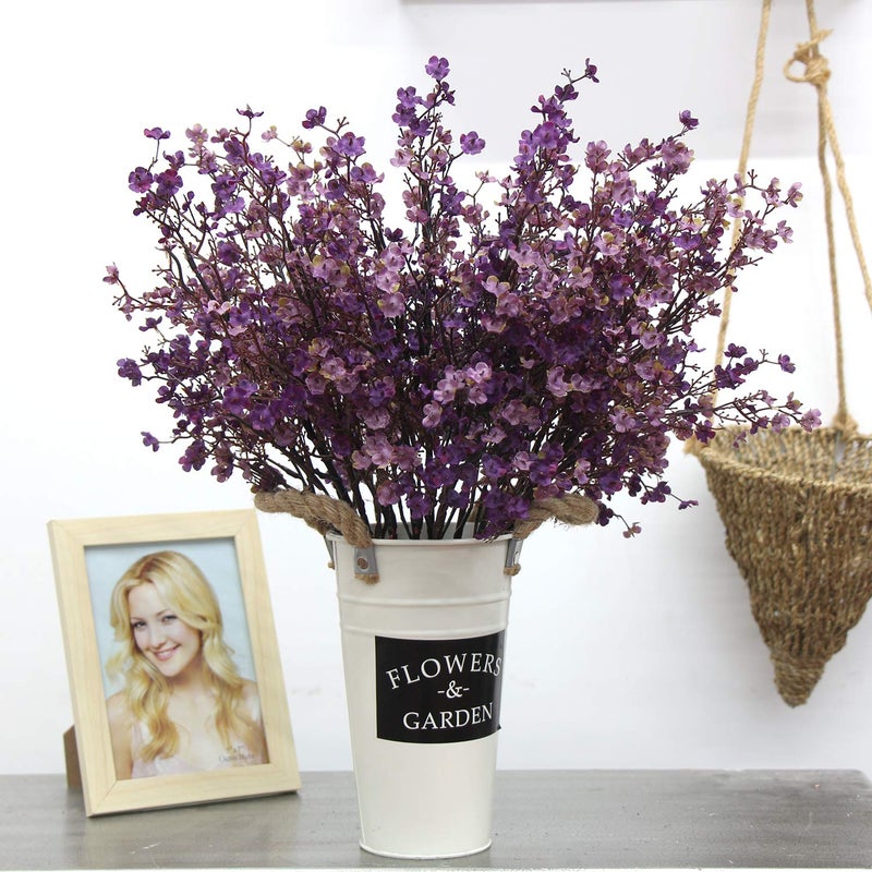 JAKY Global JAKY-Global Babys Breath Fabric Cloth Artificial Flowers 6 Bundle European Fake Silk Plants Decor Farmhouse Wedding Party Decoration Bouquets Real Touch DIY Home Garden (Autumn Purple-6pcs) - Image 2